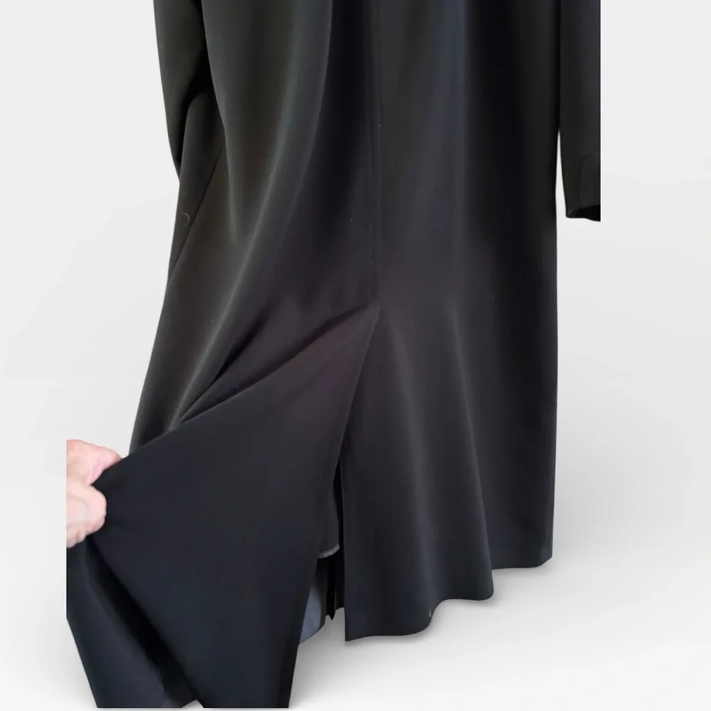 Vintage Gallery Long Black Classic Double Breasted Capsule Trench Coat Size 16P - Picture 6 of 11